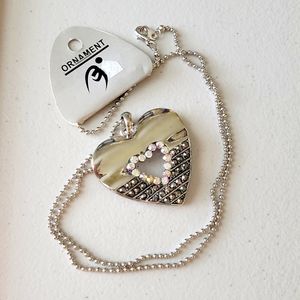 Ornament Bling Heart Pendant Necklace Silvertone and Silvertone Chain